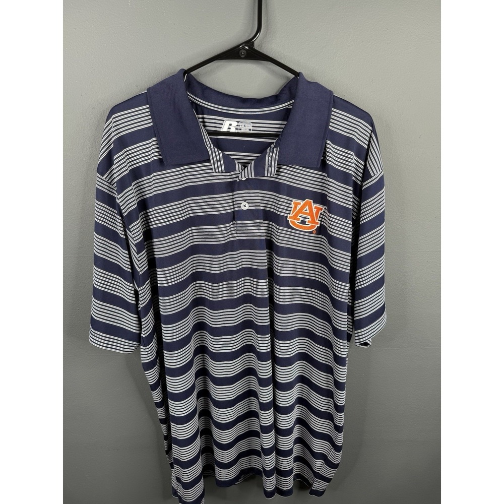 Auburn Tigers Polo Shirt‎ Mens 2XL Blue Striped Athletic